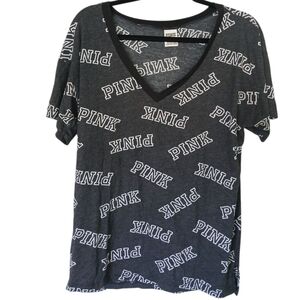 PINK Victoria's Secret Logo Print V-neck Oversized Soft Tshirt Size Medium